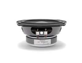 The front view of the 93031 Neo-Rite Woofer from Oaktron features a 5.25-inch basket diameter with a polypropylene cone, designed for use in home theaters, pro-sound environments, and gaming cabinets.