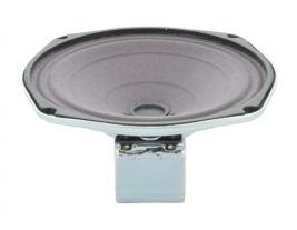 A 4.5 inch flame-retardant voice range speaker with a power rating of 15 watts and an 8 ohm impedance.